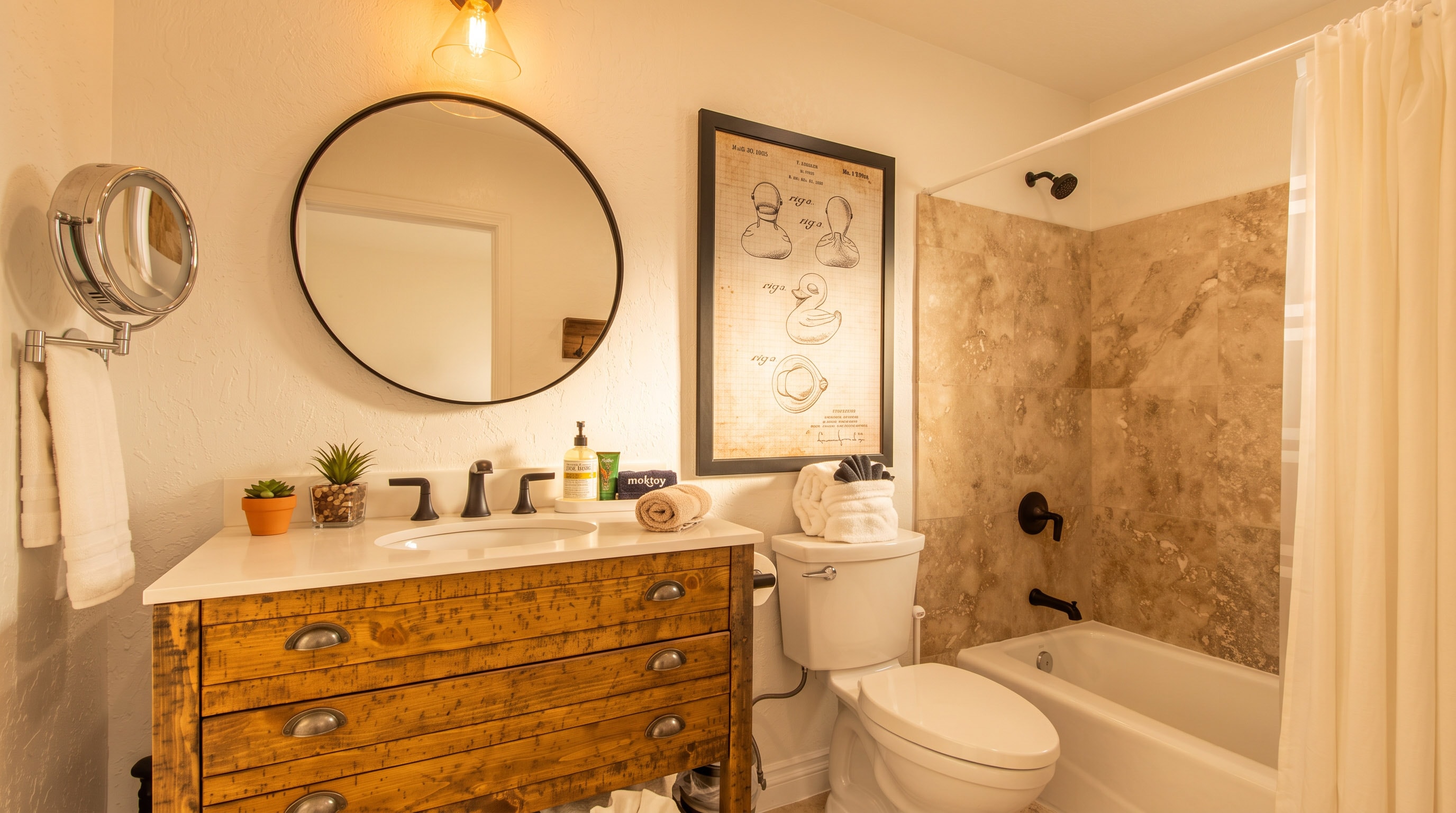 Bathroom — wooden vanity with sink