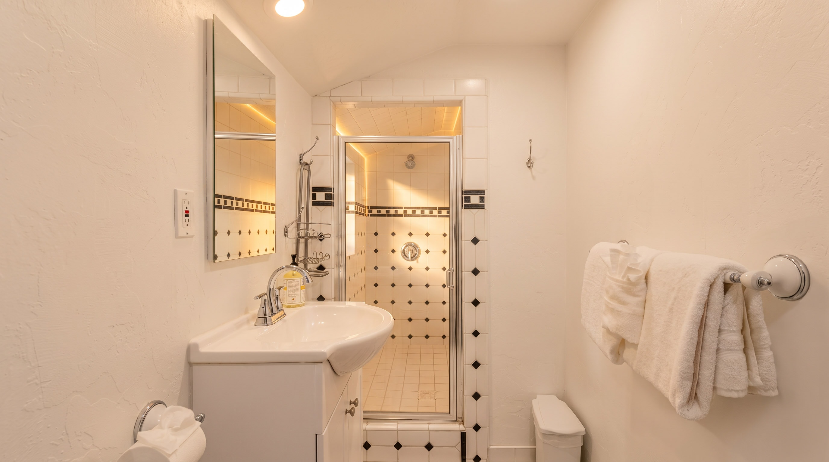 Upstairs bathroom — glass shower enclosure