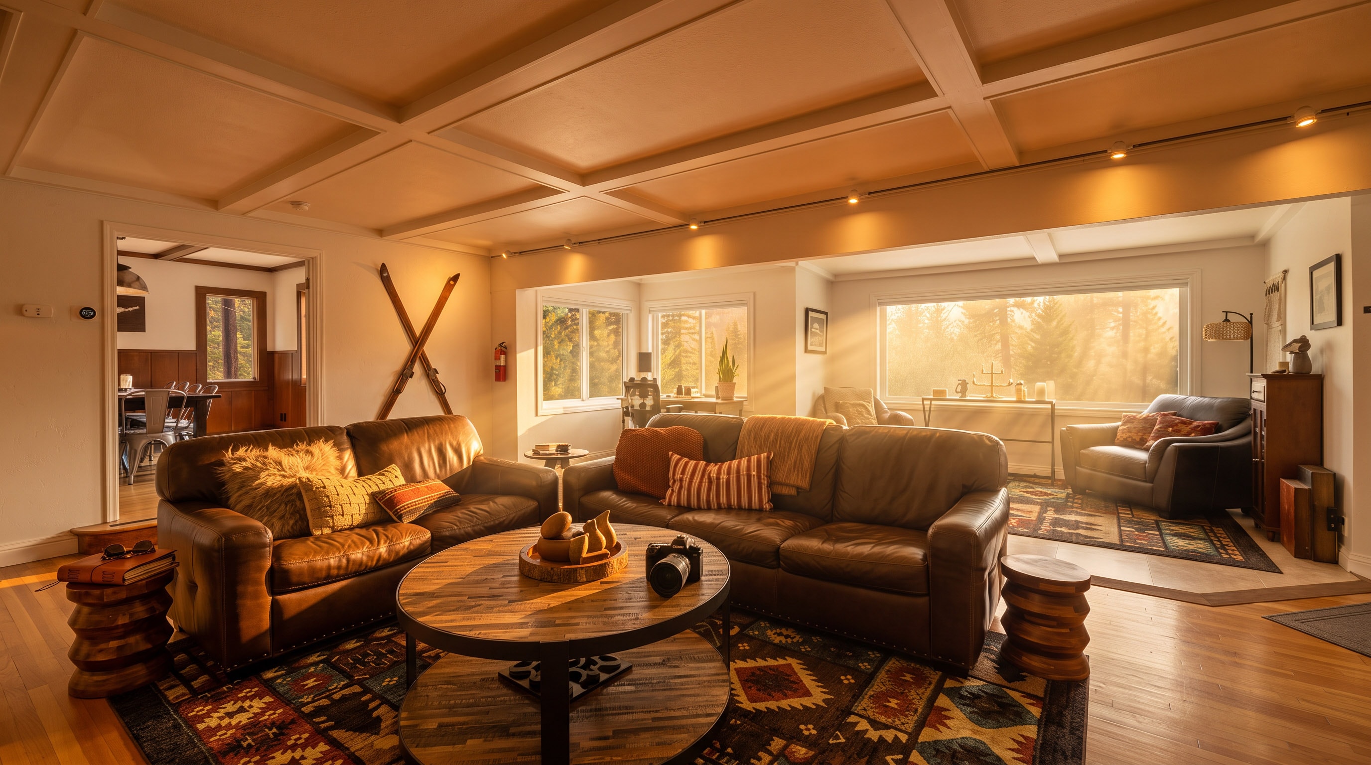 Great Room — angled view showing living area and mountain décor