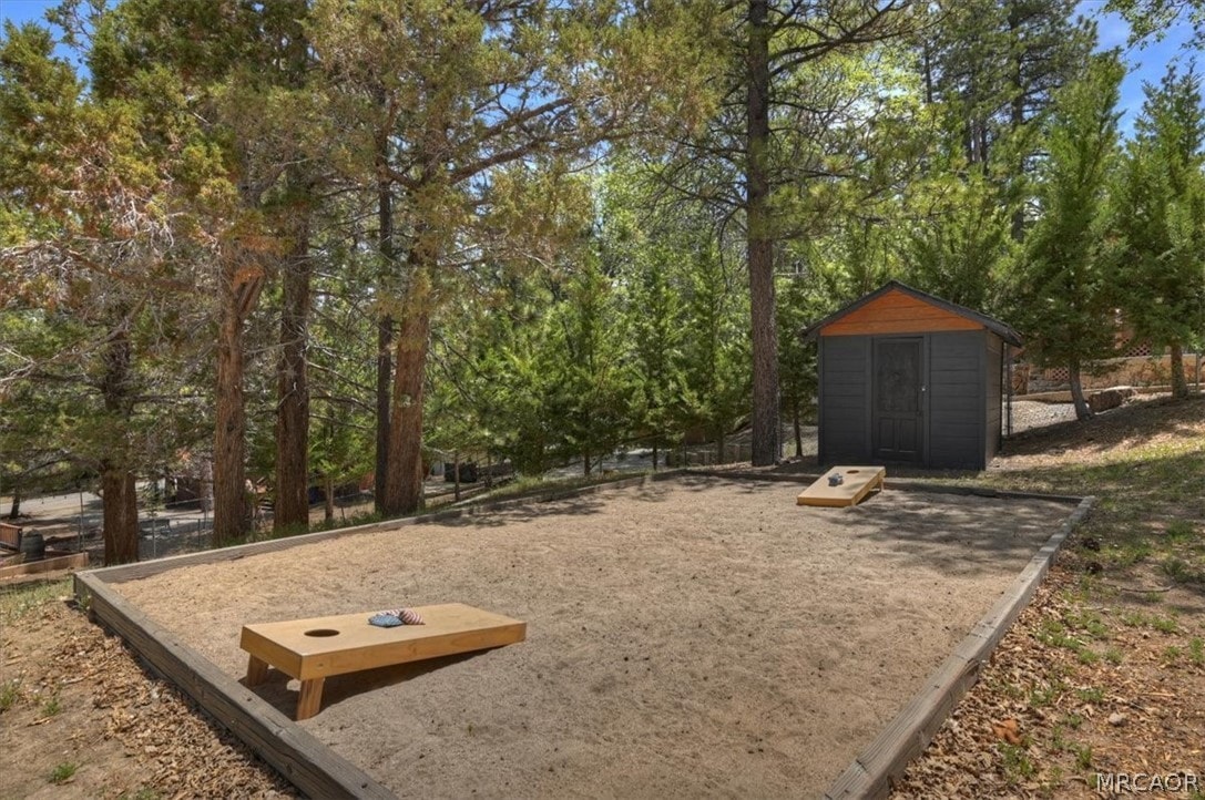 Cornhole court in the yard